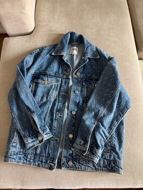 Zara Oversized Rhinestone Denim Jacket